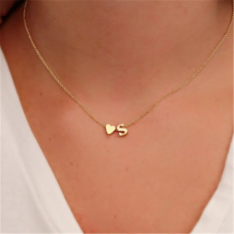 Fashion Tiny Dainty Heart Initial Necklace