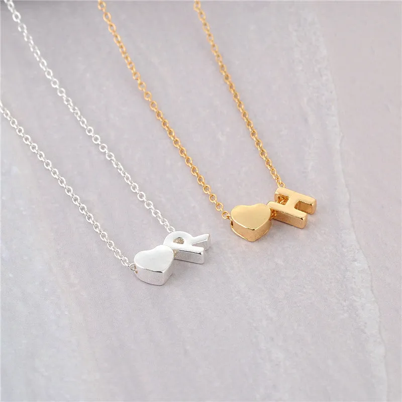 Fashion Tiny Dainty Heart Initial Necklace