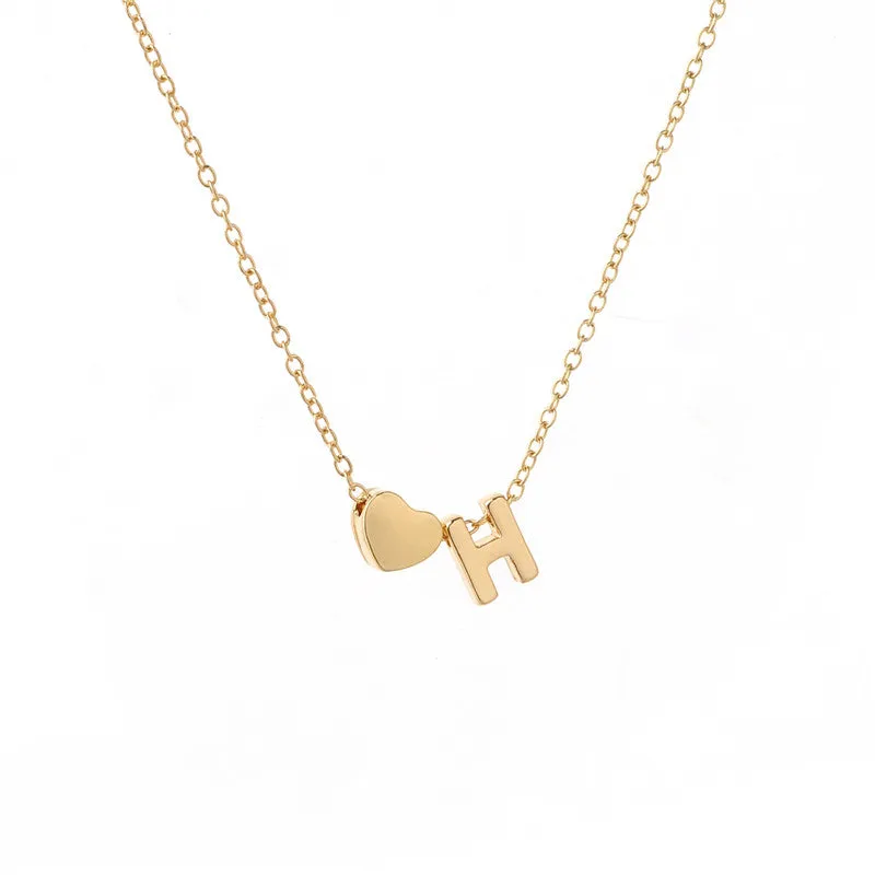 Fashion Tiny Dainty Heart Initial Necklace