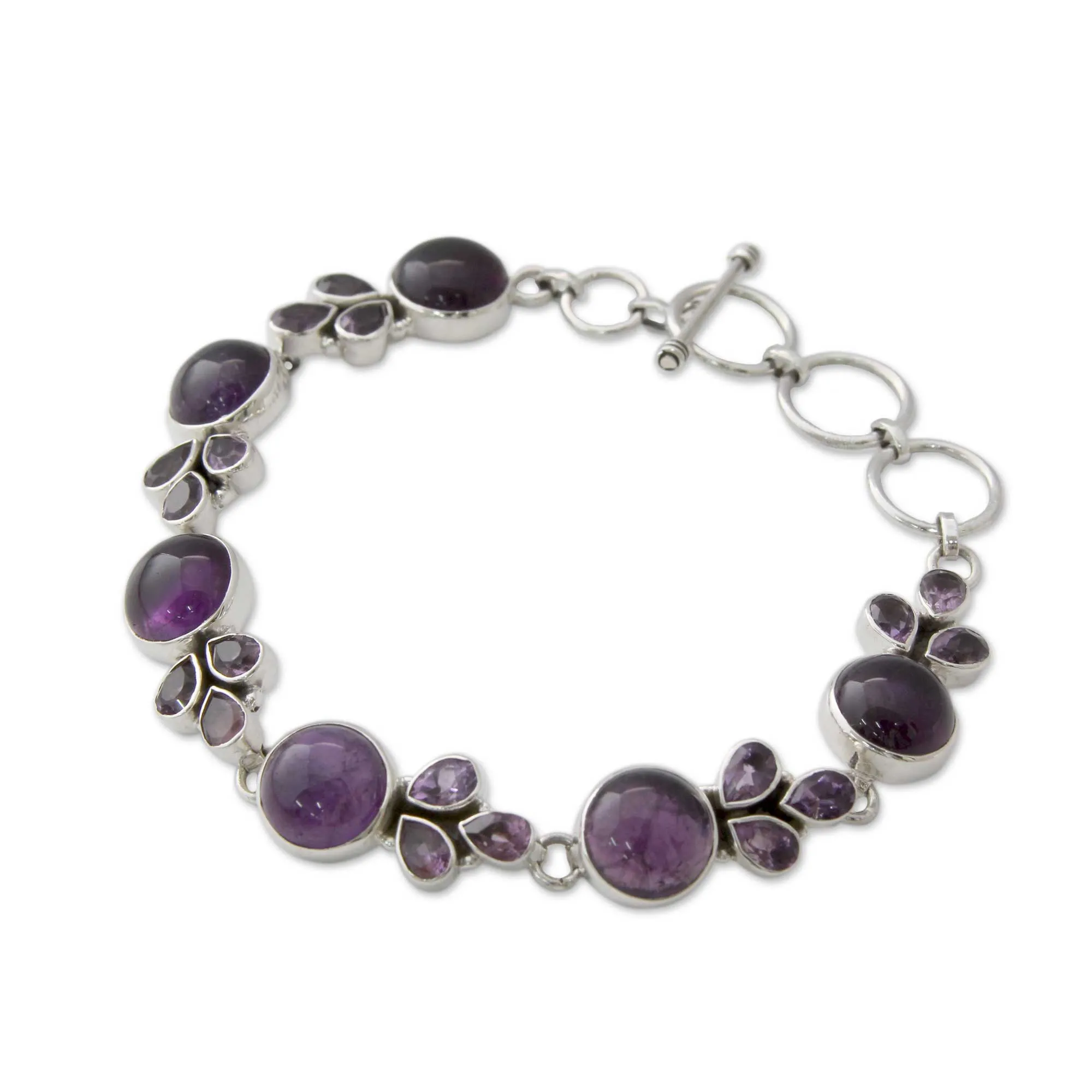 Glorious Purple Artisan Crafted Silver Link Bracelet with Amethysts