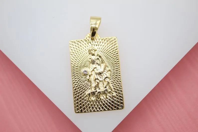 Gold Filled Saint Lazaro Religious Pendant With Cubic Zirconia Stone