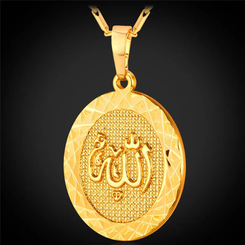 Gold Plated Islamic Allah Pendant Necklace For Women / Men Trendy Islam Charms Necklace Religious Muslim Jewelry