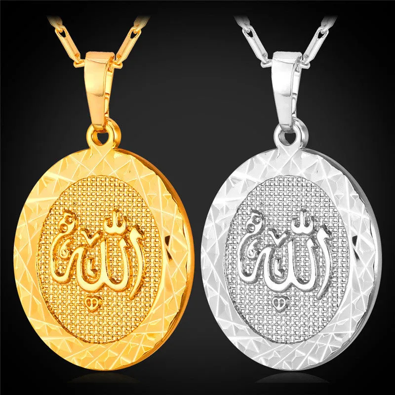 Gold Plated Islamic Allah Pendant Necklace For Women / Men Trendy Islam Charms Necklace Religious Muslim Jewelry