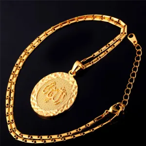 Gold Plated Islamic Allah Pendant Necklace For Women / Men Trendy Islam Charms Necklace Religious Muslim Jewelry