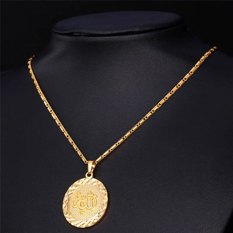 Gold Plated Islamic Allah Pendant Necklace For Women / Men Trendy Islam Charms Necklace Religious Muslim Jewelry