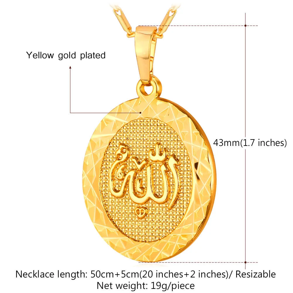 Gold Plated Islamic Allah Pendant Necklace For Women / Men Trendy Islam Charms Necklace Religious Muslim Jewelry