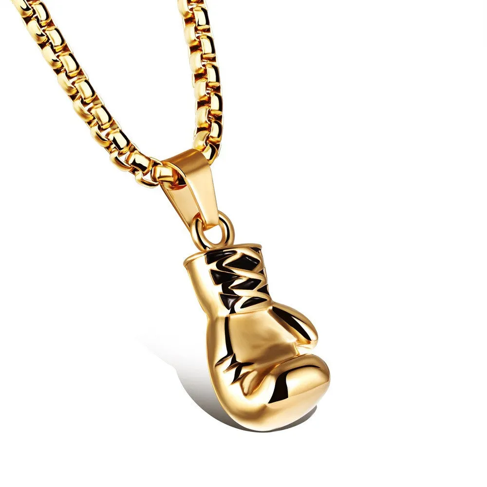 Gold/Black/Silver Plated Fashion Mini Boxing Glove Necklace Boxing Jewelry Stainless Steel Cool Pendant For Men Boys Gift