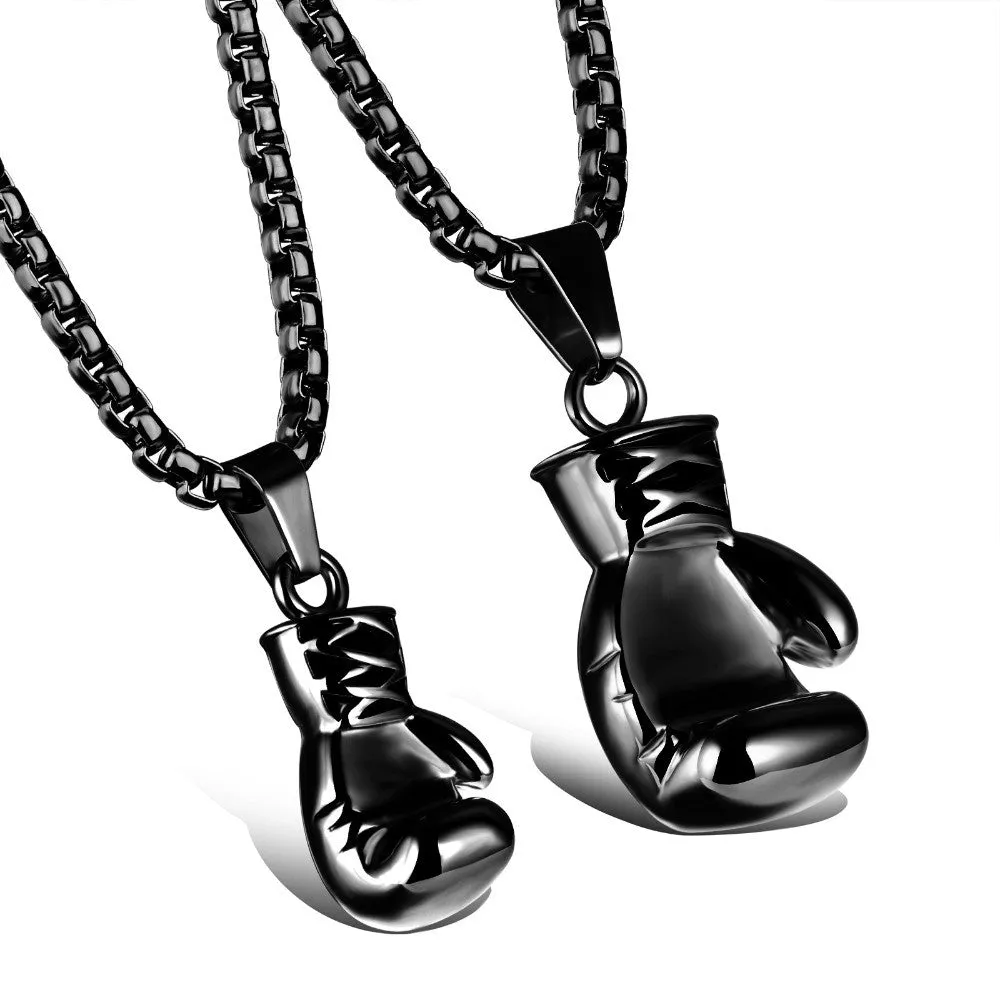 Gold/Black/Silver Plated Fashion Mini Boxing Glove Necklace Boxing Jewelry Stainless Steel Cool Pendant For Men Boys Gift