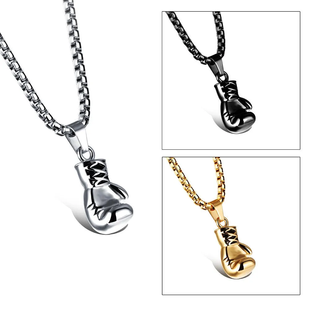 Gold/Black/Silver Plated Fashion Mini Boxing Glove Necklace Boxing Jewelry Stainless Steel Cool Pendant For Men Boys Gift