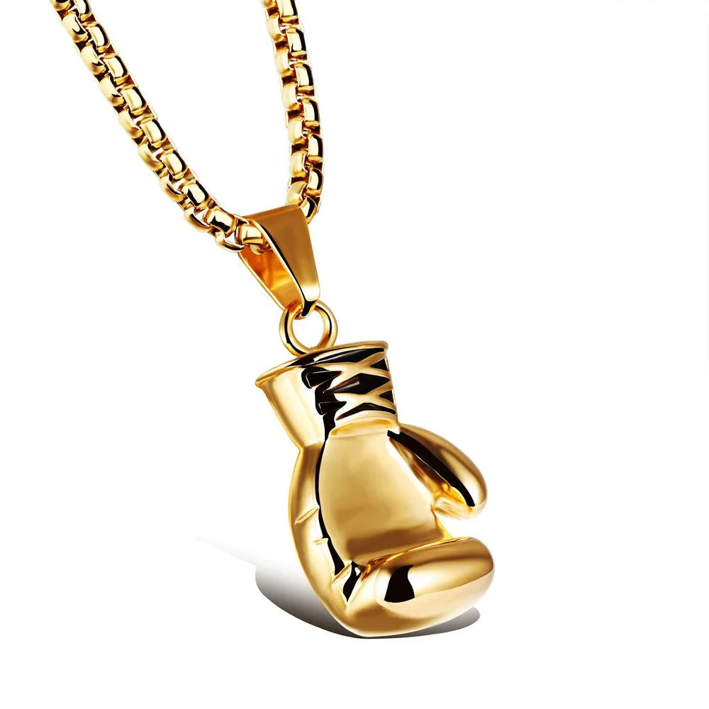 Gold/Black/Silver Plated Fashion Mini Boxing Glove Necklace Boxing Jewelry Stainless Steel Cool Pendant For Men Boys Gift