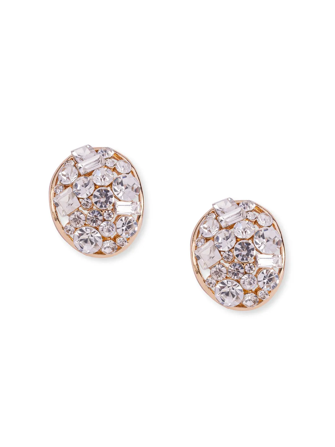 Golden Oversized Stud Earrings with American Diamond Stone - Bold and Luxurious