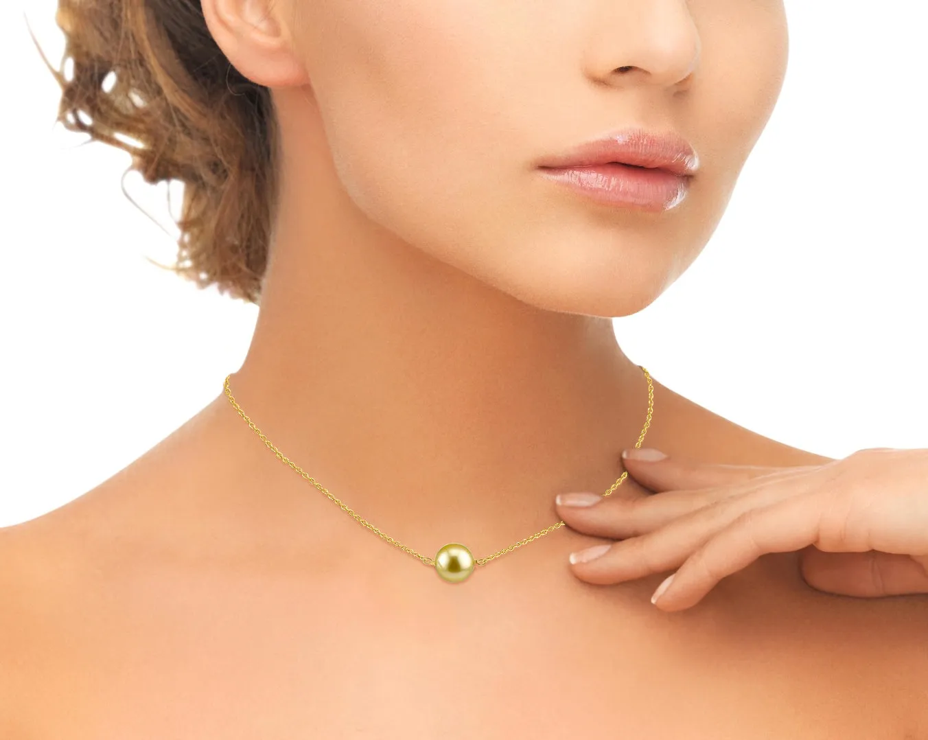 Golden Round Solitaire 14K Pearl Necklace