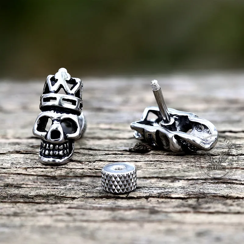 Gothic Crown Skull Head Stainless Steel Stud Earrings