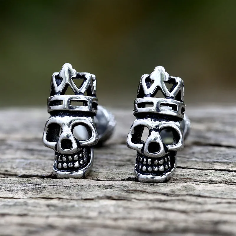 Gothic Crown Skull Head Stainless Steel Stud Earrings