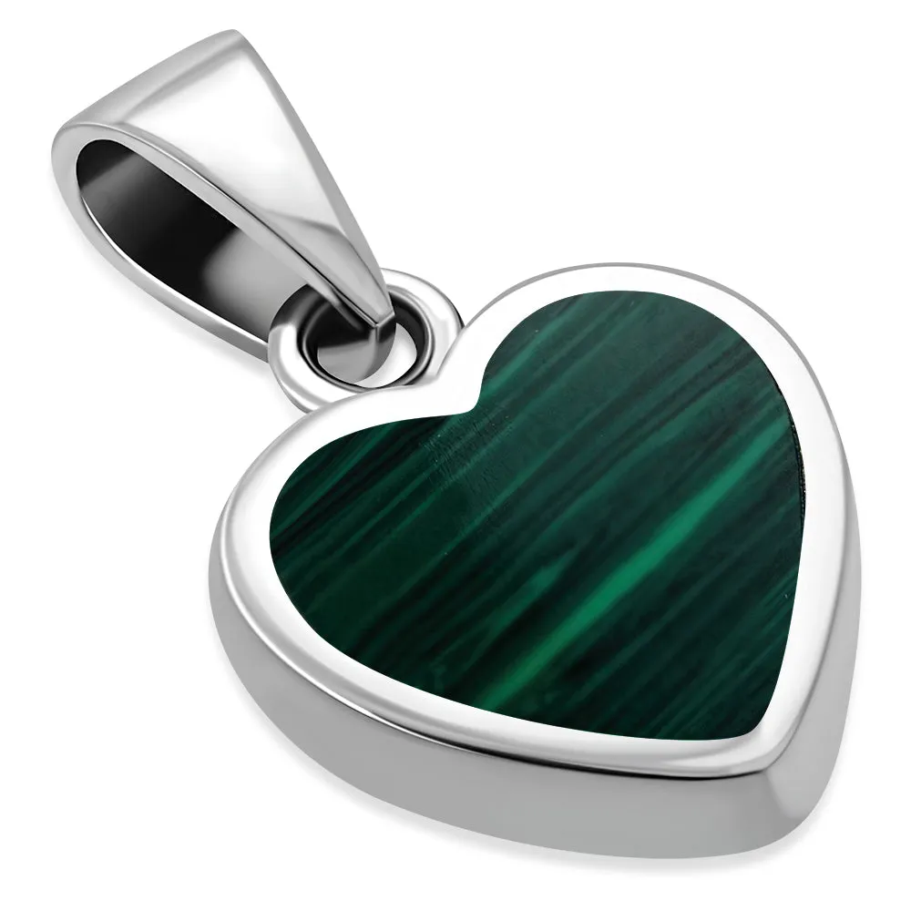 Green Malachite Heart Sterling Silver Pendant