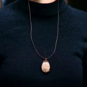 Grey Gemstone Pendant Wrapped w/ Copper Tree of Life