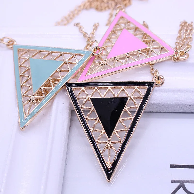 Hollow Triangle Drop Of Oil Exaggeration Influx Of People Long necklaces & pendants Sweater Chain vintage necklace