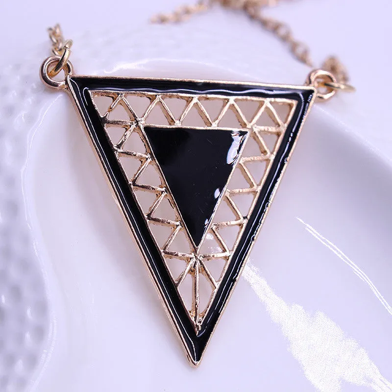 Hollow Triangle Drop Of Oil Exaggeration Influx Of People Long necklaces & pendants Sweater Chain vintage necklace