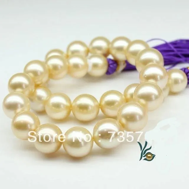 HUGE 18"14MM SOUTH SEA PERFECT ROUND GENUINE GOLD PEARL NECKLACE 14KGP CLASP