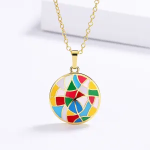 Irregular Geometric Enamel Pendant Necklaces for Women with Zircon in Gold Color