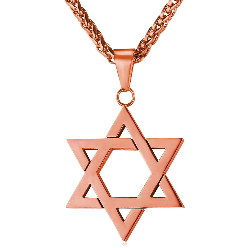 Jewish Jewelry Magen Star of David Pendant Necklace Women Men Chain Rose/Gold Plated Stainless Steel Israel Necklace