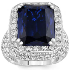 Large Diamond and Gold Men's  Blue Sapphire Ring 18 Ctw