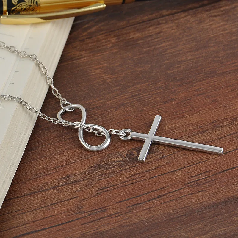 Lovely Chic Infinity Cross Long Silver Chain Pendant Fashion Necklaces For Women Jewelry Gift