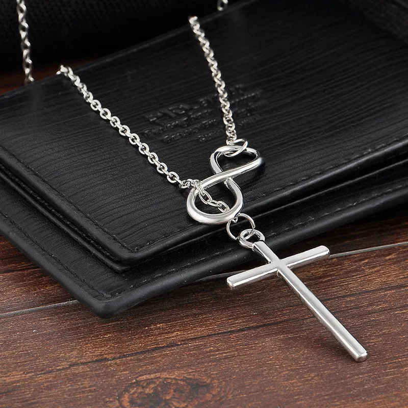 Lovely Chic Infinity Cross Long Silver Chain Pendant Fashion Necklaces For Women Jewelry Gift