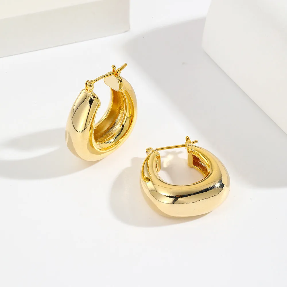 Luxurious Ellipse U-Shape Geometric Copper Drop Earrings