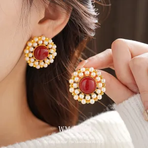 Luxurious Flower Flower Artificial Pearl Electroplating Earrings