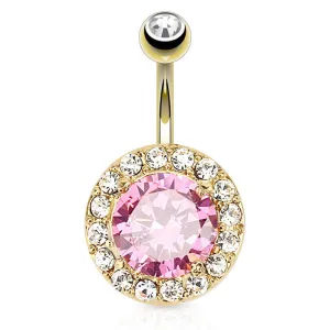 Majestic Pink Gem Navel Bar with Gold Plating