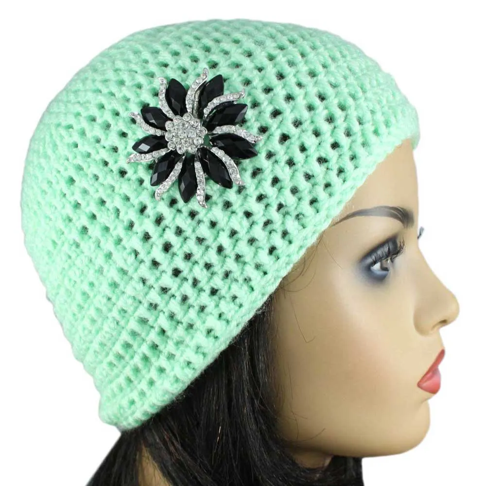 Mint Green Crochet Beanie Hat Medium/Large - JMCH09