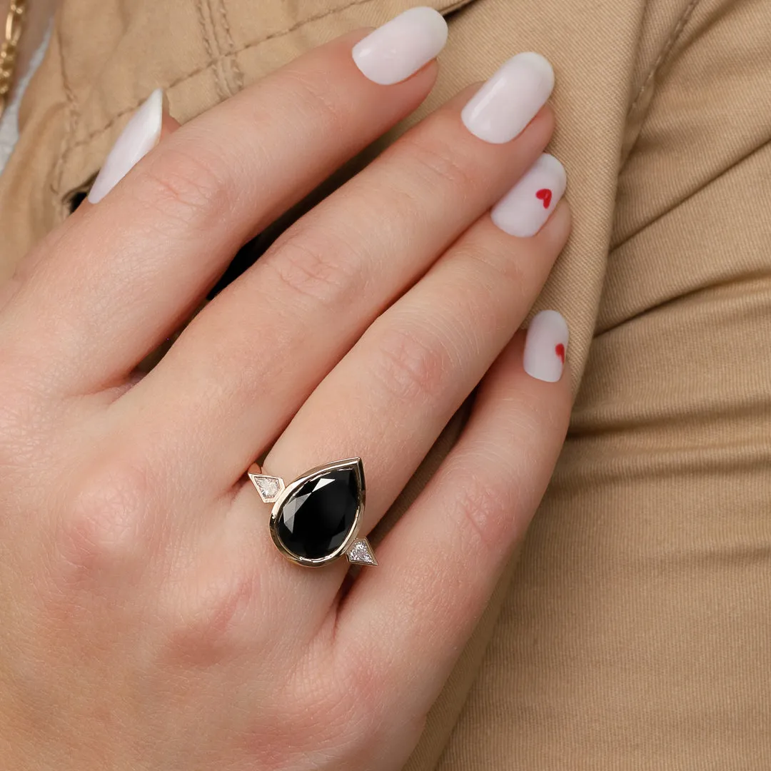 Moonless Night Three Stone  Natural Black Diamond Pear Engagement Ring