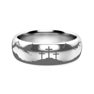 MOUNTAIN MAJESTY Laser Engraved Domed Tungsten Carbide Ring