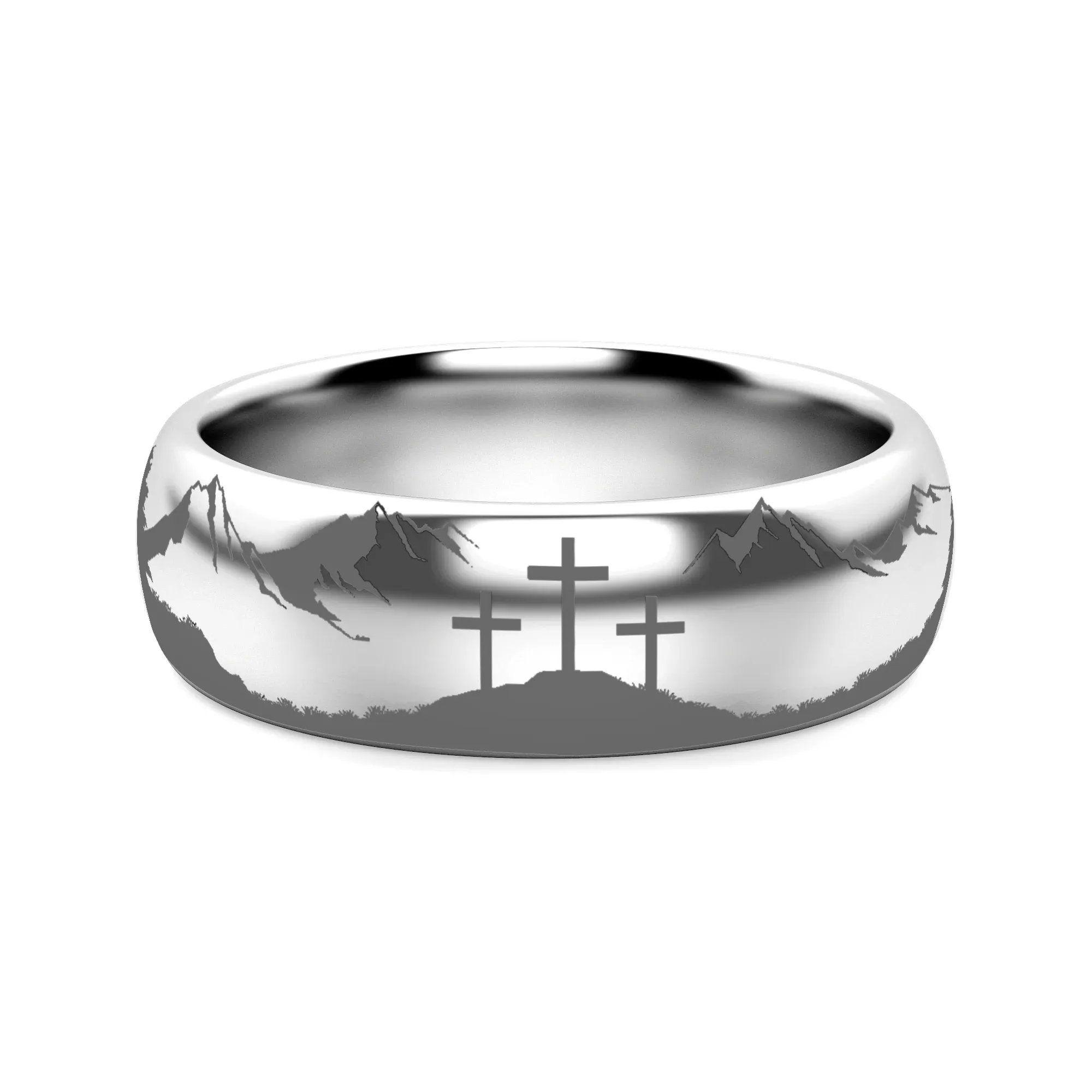 MOUNTAIN MAJESTY Laser Engraved Domed Tungsten Carbide Ring