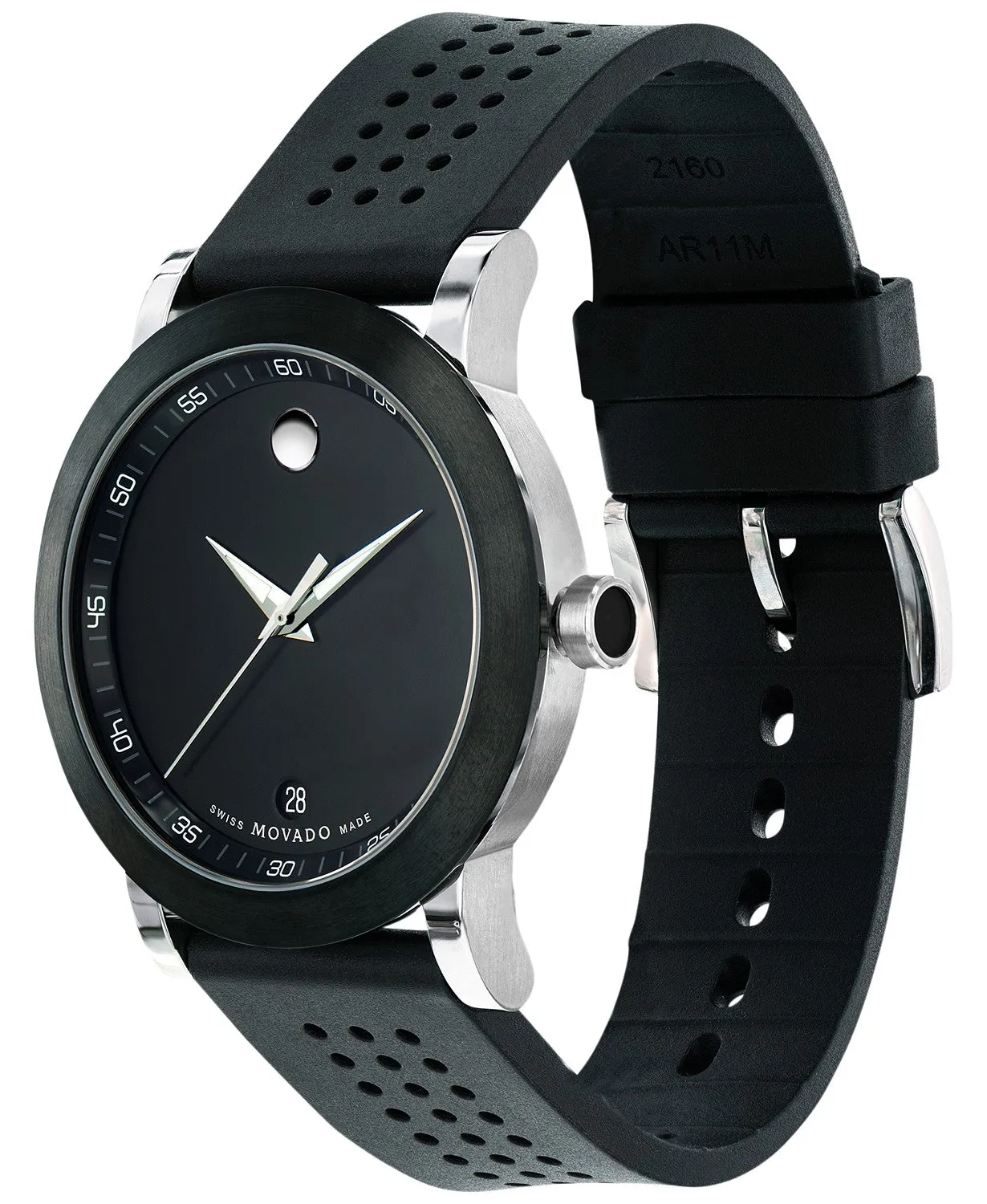 Movado Men's Museum Sport Black Perforated Rubber Strap Watch