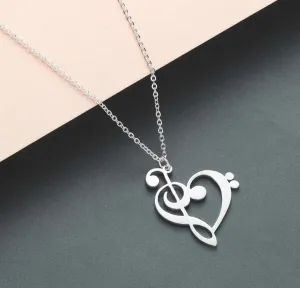 Music Note Heart of Treble and Bass Clef Necklace Women Infinity Love Charm Pendant Stainless Steel