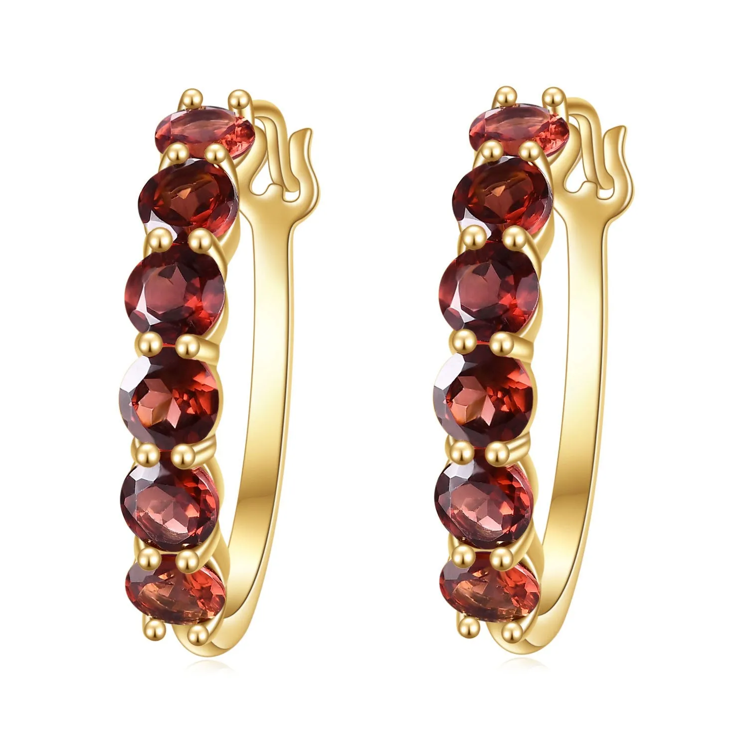 Natural Garnet Light Luxury Design Silver Plated 14k Gold Hoops for Women