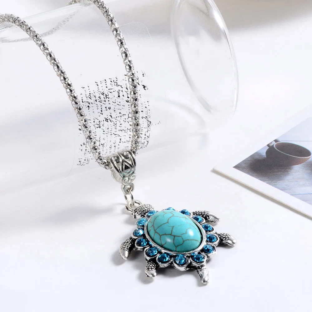 New Arrival Fashion crystal rhinestone blue gem cute animal tortoise Pendant Necklace jewelry for Women charm