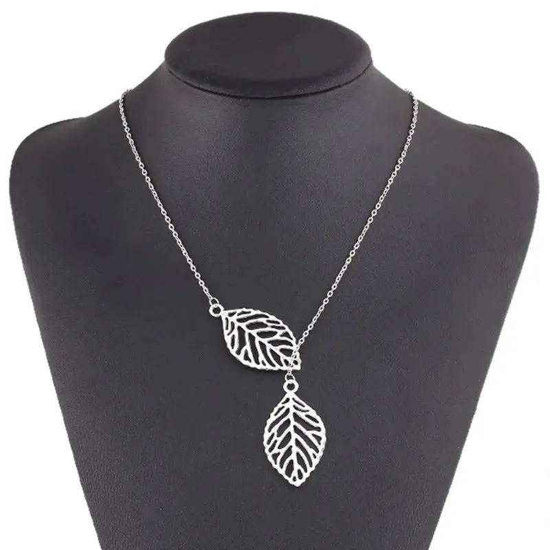 New Punk Fashion Two Leaves Clavicle Women Summer Beach Necklake