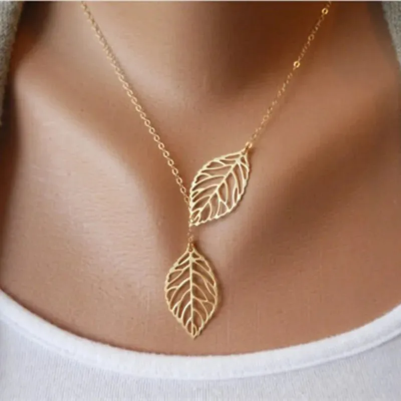 New Punk Fashion Two Leaves Clavicle Women Summer Beach Necklake