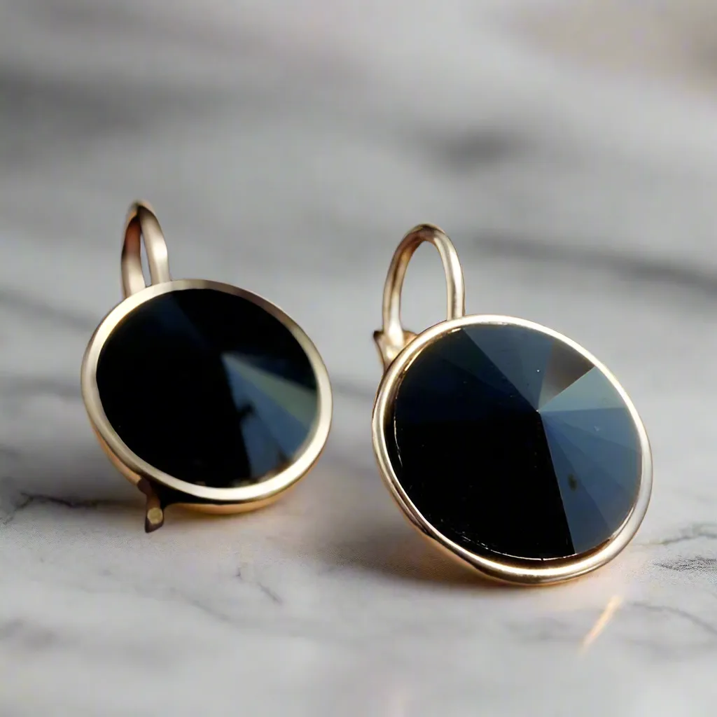 Obsidian Black Dome Austrian Crystal Lever Back Earrings for Women