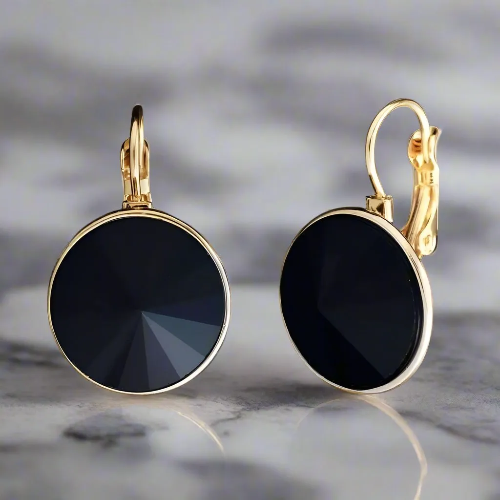 Obsidian Black Dome Austrian Crystal Lever Back Earrings for Women