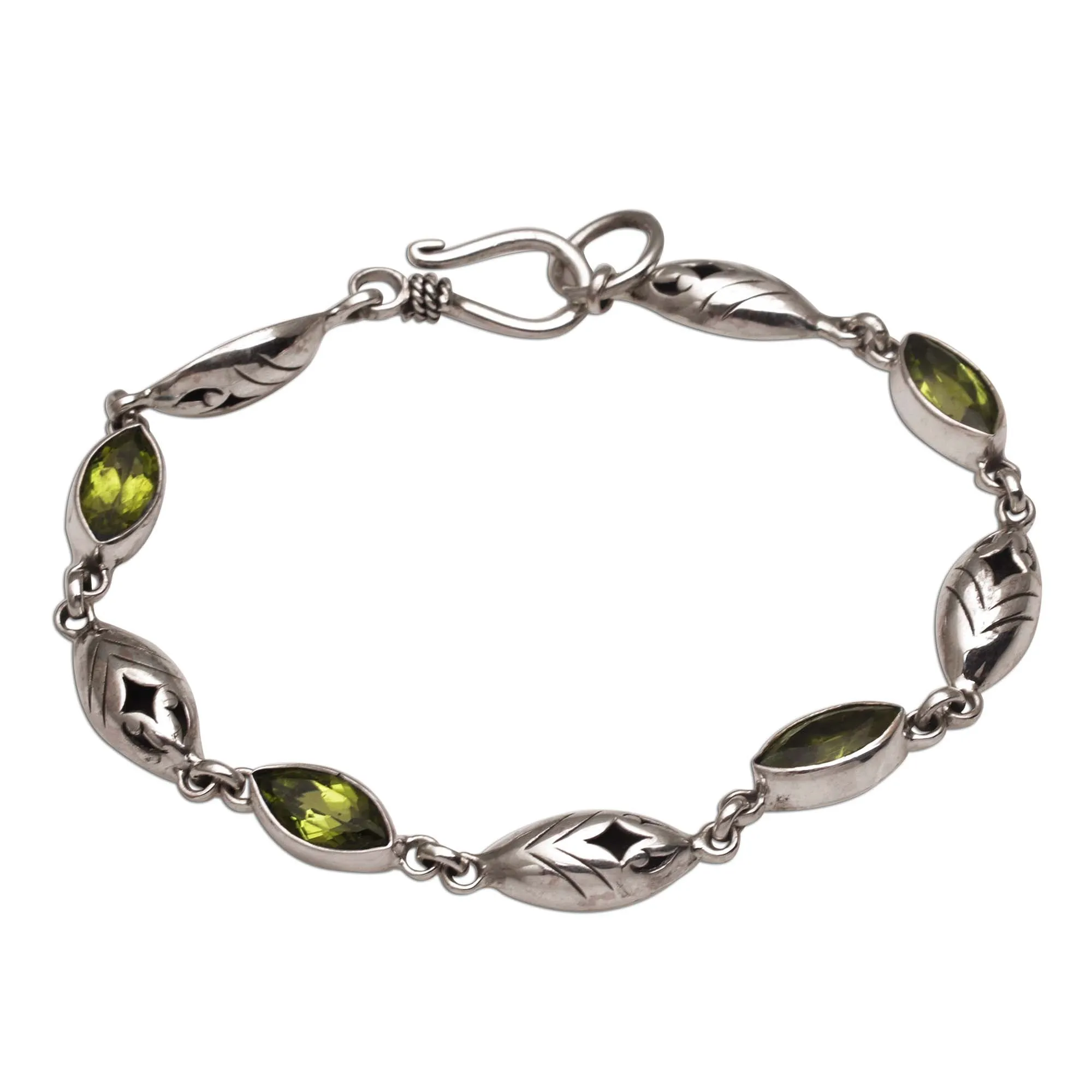 Opulent Nature Balinese Peridot and Sterling Silver Link Bracelet