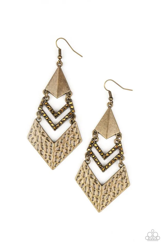 Paparazzi Earring ~ Work Hazard - Brass