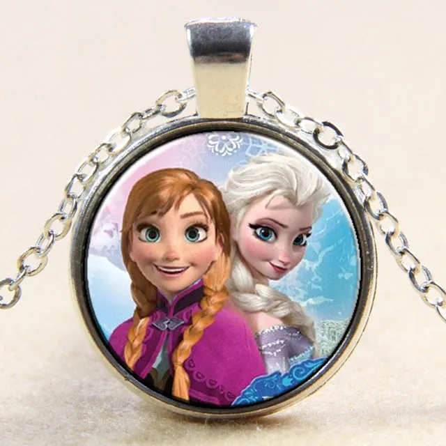 Princess ELSA Anna silver coated glass pendant necklace popular in Europe and America