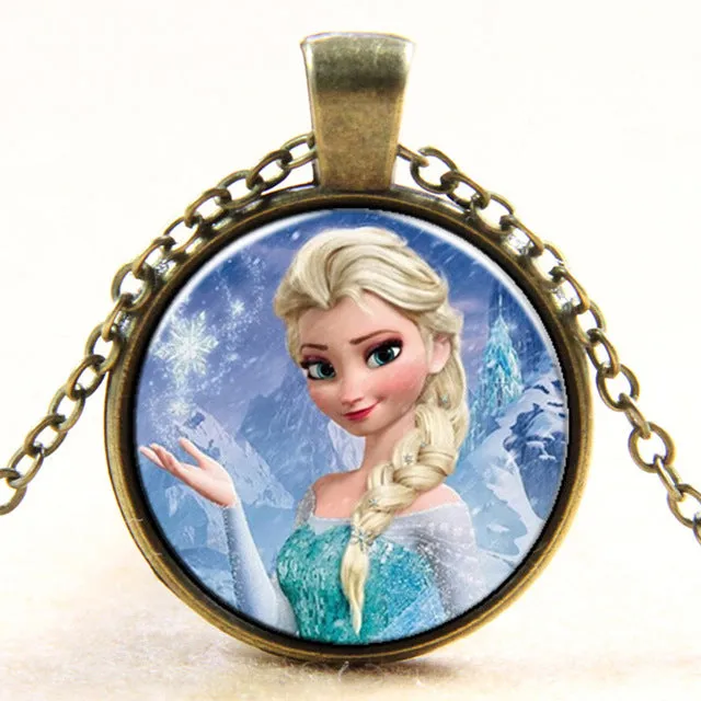 Princess ELSA Anna silver coated glass pendant necklace popular in Europe and America