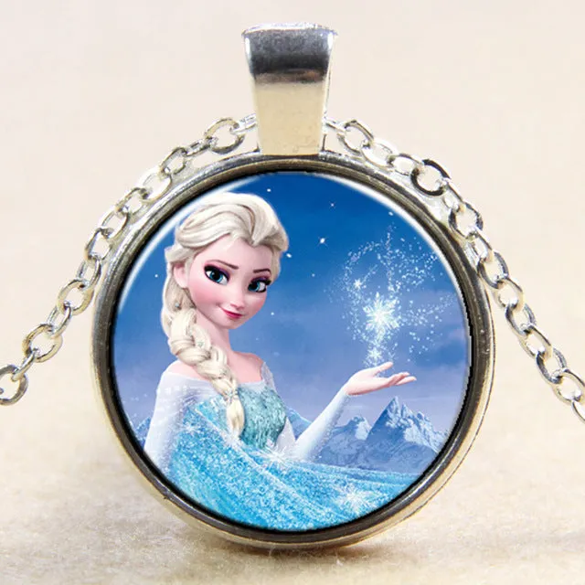 Princess ELSA Anna silver coated glass pendant necklace popular in Europe and America