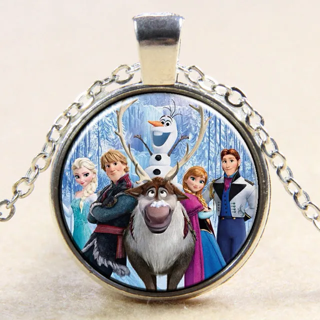 Princess ELSA Anna silver coated glass pendant necklace popular in Europe and America