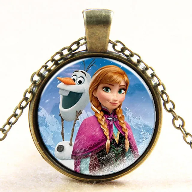 Princess ELSA Anna silver coated glass pendant necklace popular in Europe and America